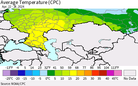 Russian Federation Average Temperature (CPC) Thematic Map For 4/22/2024 - 4/28/2024