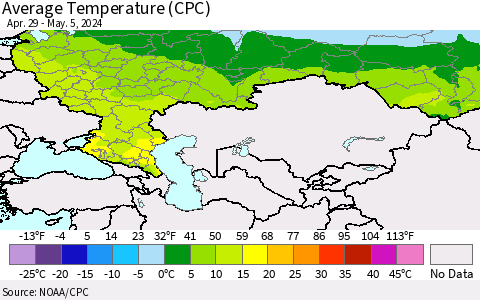 Russian Federation Average Temperature (CPC) Thematic Map For 4/29/2024 - 5/5/2024