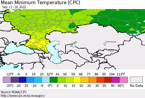 Russian Federation Mean Minimum Temperature (CPC) Thematic Map For 9/12/2022 - 9/18/2022