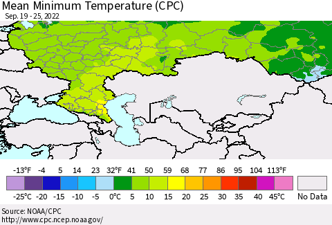 Russian Federation Mean Minimum Temperature (CPC) Thematic Map For 9/19/2022 - 9/25/2022