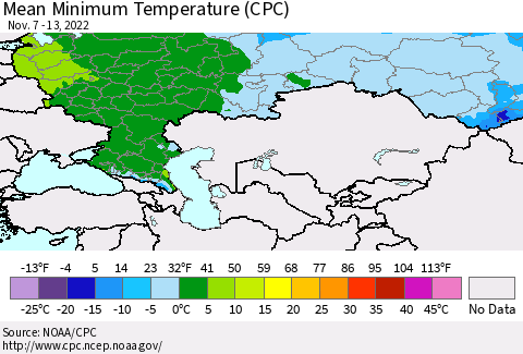 Russian Federation Mean Minimum Temperature (CPC) Thematic Map For 11/7/2022 - 11/13/2022