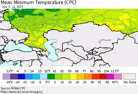 Russian Federation Mean Minimum Temperature (CPC) Thematic Map For 6/5/2023 - 6/11/2023