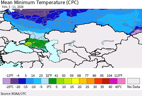 Russian Federation Mean Minimum Temperature (CPC) Thematic Map For 2/5/2024 - 2/11/2024