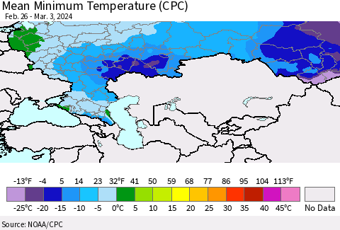 Russian Federation Mean Minimum Temperature (CPC) Thematic Map For 2/26/2024 - 3/3/2024