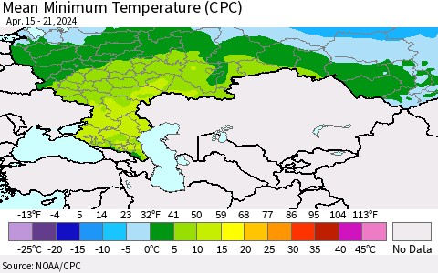 Russian Federation Mean Minimum Temperature (CPC) Thematic Map For 4/15/2024 - 4/21/2024