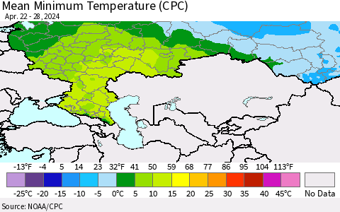 Russian Federation Mean Minimum Temperature (CPC) Thematic Map For 4/22/2024 - 4/28/2024