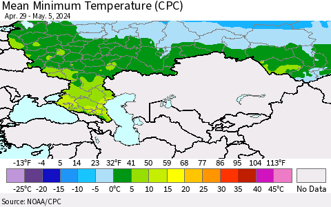 Russian Federation Mean Minimum Temperature (CPC) Thematic Map For 4/29/2024 - 5/5/2024