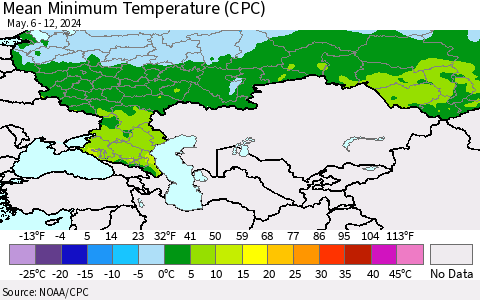 Russian Federation Mean Minimum Temperature (CPC) Thematic Map For 5/6/2024 - 5/12/2024