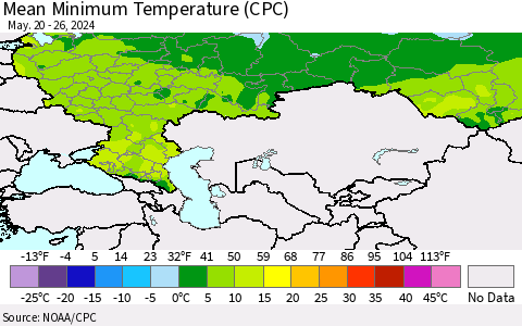 Russian Federation Mean Minimum Temperature (CPC) Thematic Map For 5/20/2024 - 5/26/2024