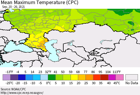 Russian Federation Mean Maximum Temperature (CPC) Thematic Map For 9/20/2021 - 9/26/2021