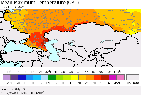 Russian Federation Mean Maximum Temperature (CPC) Thematic Map For 7/11/2022 - 7/17/2022