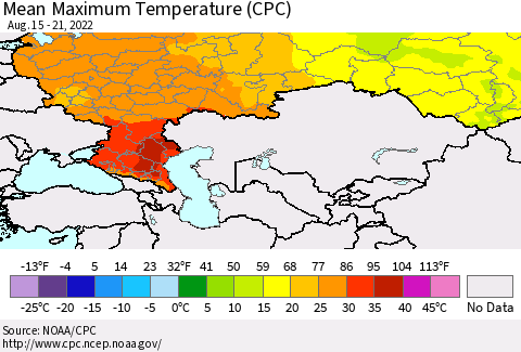 Russian Federation Mean Maximum Temperature (CPC) Thematic Map For 8/15/2022 - 8/21/2022
