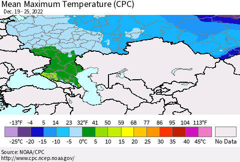 Russian Federation Mean Maximum Temperature (CPC) Thematic Map For 12/19/2022 - 12/25/2022