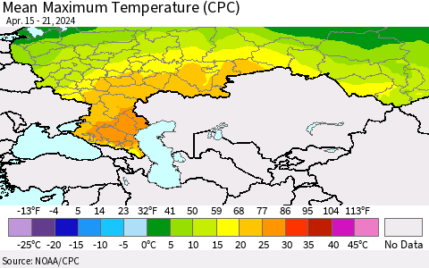 Russian Federation Mean Maximum Temperature (CPC) Thematic Map For 4/15/2024 - 4/21/2024