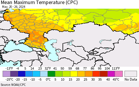 Russian Federation Mean Maximum Temperature (CPC) Thematic Map For 5/20/2024 - 5/26/2024