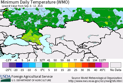 Russian Federation Minimum Daily Temperature (WMO) Thematic Map For 9/6/2021 - 9/12/2021