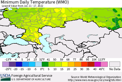 Russian Federation Minimum Daily Temperature (WMO) Thematic Map For 7/11/2022 - 7/17/2022