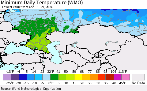 Russian Federation Minimum Daily Temperature (WMO) Thematic Map For 4/15/2024 - 4/21/2024