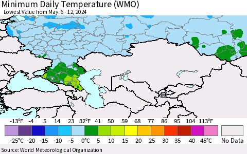 Russian Federation Minimum Daily Temperature (WMO) Thematic Map For 5/6/2024 - 5/12/2024