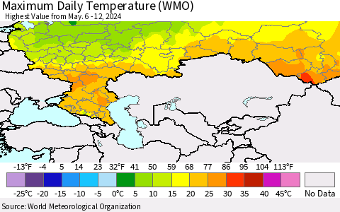 Russian Federation Maximum Daily Temperature (WMO) Thematic Map For 5/6/2024 - 5/12/2024