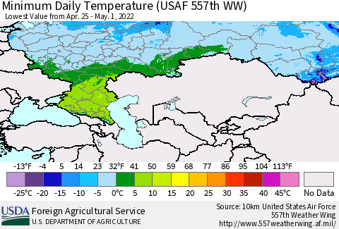Russian Federation Minimum Daily Temperature (USAF 557th WW) Thematic Map For 4/25/2022 - 5/1/2022