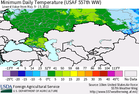 Russian Federation Minimum Daily Temperature (USAF 557th WW) Thematic Map For 5/9/2022 - 5/15/2022