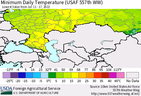 Russian Federation Minimum Daily Temperature (USAF 557th WW) Thematic Map For 7/11/2022 - 7/17/2022