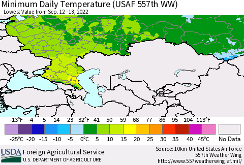 Russian Federation Minimum Daily Temperature (USAF 557th WW) Thematic Map For 9/12/2022 - 9/18/2022