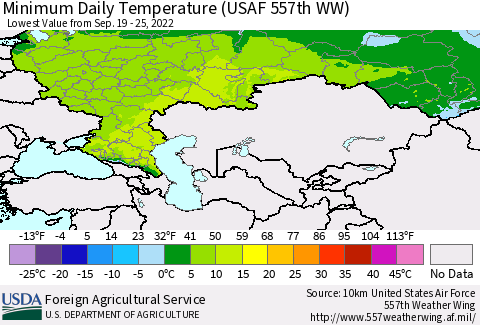 Russian Federation Minimum Daily Temperature (USAF 557th WW) Thematic Map For 9/19/2022 - 9/25/2022