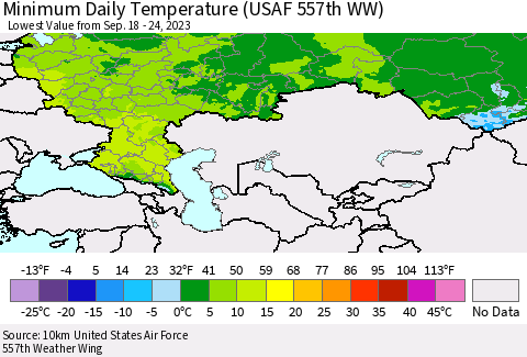 Russian Federation Minimum Daily Temperature (USAF 557th WW) Thematic Map For 9/18/2023 - 9/24/2023