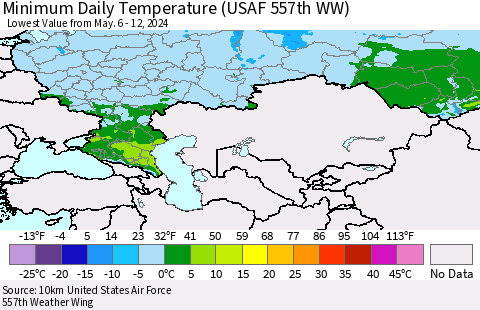 Russian Federation Minimum Daily Temperature (USAF 557th WW) Thematic Map For 5/6/2024 - 5/12/2024