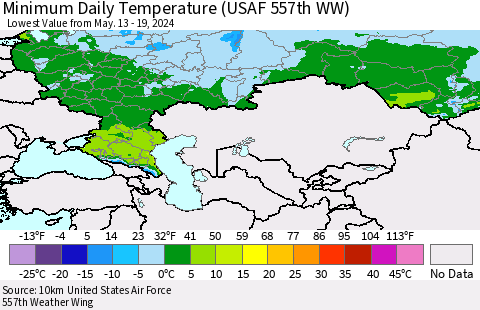 Russian Federation Minimum Daily Temperature (USAF 557th WW) Thematic Map For 5/13/2024 - 5/19/2024