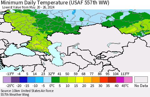 Russian Federation Minimum Daily Temperature (USAF 557th WW) Thematic Map For 5/20/2024 - 5/26/2024