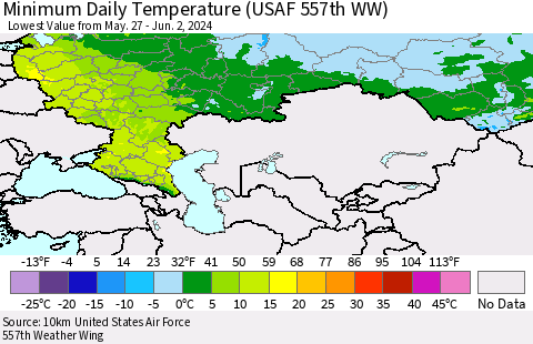 Russian Federation Minimum Daily Temperature (USAF 557th WW) Thematic Map For 5/27/2024 - 6/2/2024