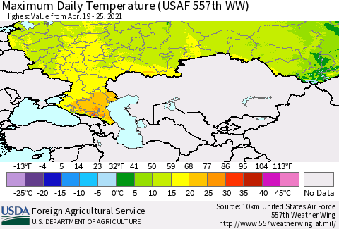 Russian Federation Maximum Daily Temperature (USAF 557th WW) Thematic Map For 4/19/2021 - 4/25/2021