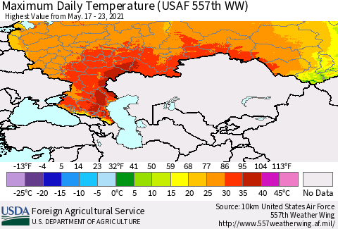 Russian Federation Maximum Daily Temperature (USAF 557th WW) Thematic Map For 5/17/2021 - 5/23/2021