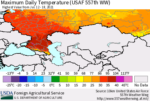 Russian Federation Maximum Daily Temperature (USAF 557th WW) Thematic Map For 7/12/2021 - 7/18/2021