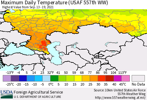 Russian Federation Maximum Daily Temperature (USAF 557th WW) Thematic Map For 9/13/2021 - 9/19/2021