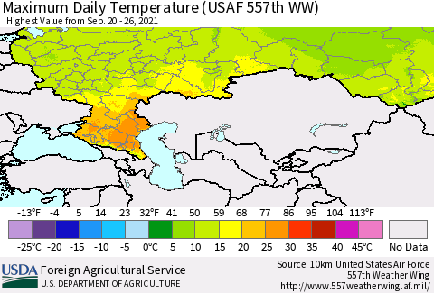 Russian Federation Maximum Daily Temperature (USAF 557th WW) Thematic Map For 9/20/2021 - 9/26/2021
