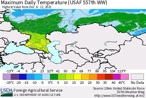Russian Federation Maximum Daily Temperature (USAF 557th WW) Thematic Map For 12/6/2021 - 12/12/2021