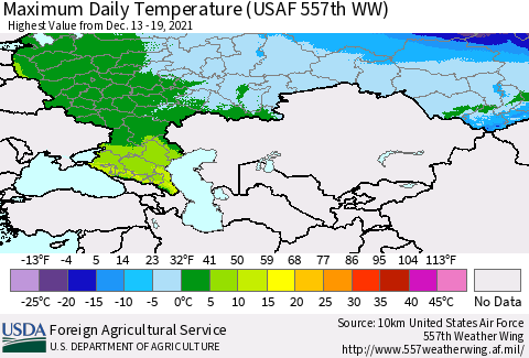 Russian Federation Maximum Daily Temperature (USAF 557th WW) Thematic Map For 12/13/2021 - 12/19/2021