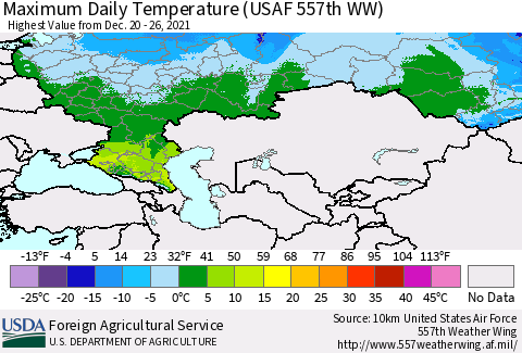Russian Federation Maximum Daily Temperature (USAF 557th WW) Thematic Map For 12/20/2021 - 12/26/2021