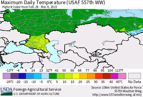 Russian Federation Maximum Daily Temperature (USAF 557th WW) Thematic Map For 2/28/2022 - 3/6/2022