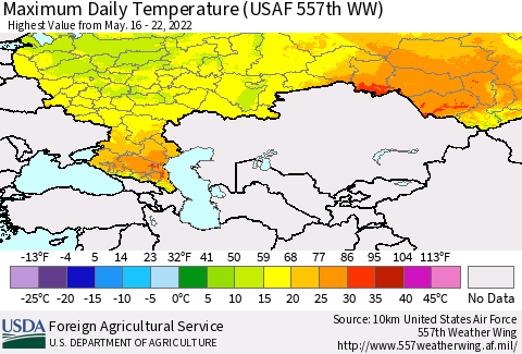 Russian Federation Maximum Daily Temperature (USAF 557th WW) Thematic Map For 5/16/2022 - 5/22/2022
