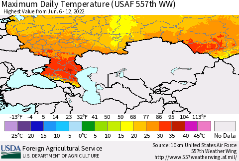 Russian Federation Maximum Daily Temperature (USAF 557th WW) Thematic Map For 6/6/2022 - 6/12/2022
