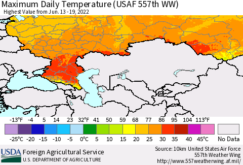 Russian Federation Maximum Daily Temperature (USAF 557th WW) Thematic Map For 6/13/2022 - 6/19/2022