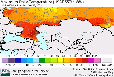Russian Federation Maximum Daily Temperature (USAF 557th WW) Thematic Map For 6/20/2022 - 6/26/2022