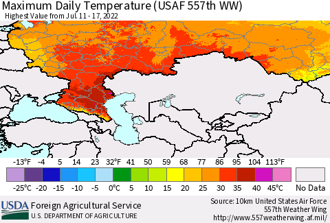 Russian Federation Maximum Daily Temperature (USAF 557th WW) Thematic Map For 7/11/2022 - 7/17/2022