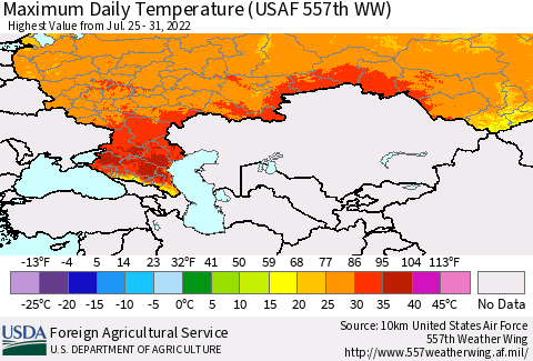 Russian Federation Maximum Daily Temperature (USAF 557th WW) Thematic Map For 7/25/2022 - 7/31/2022