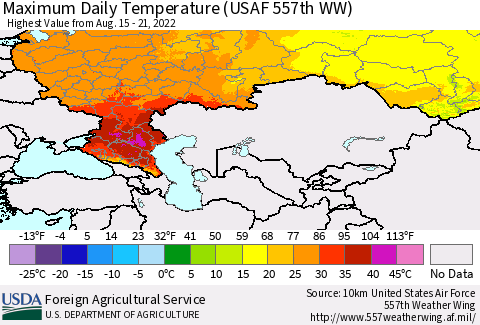 Russian Federation Maximum Daily Temperature (USAF 557th WW) Thematic Map For 8/15/2022 - 8/21/2022